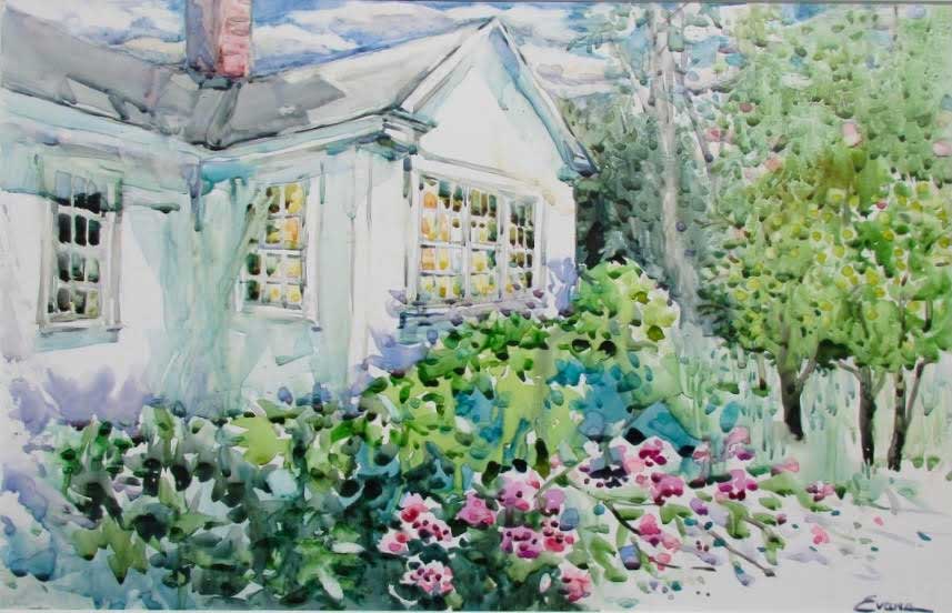 Maine Cottage, a watercolor by Gwendolyn Evans