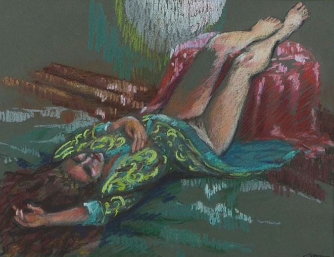 Sleeping in Moonlight, 28″ x 22,” pastel, $575 by Gwendolyn Evans