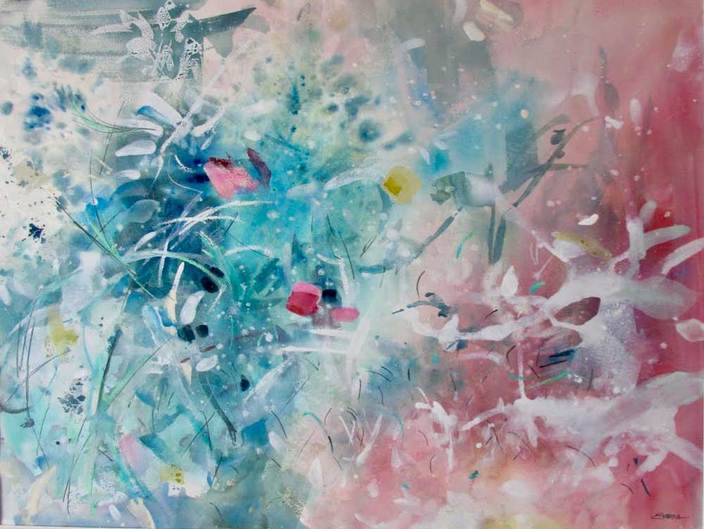 Burst of Spring, mixed media, 36" x 26" $975 by Gwendolyn Evans