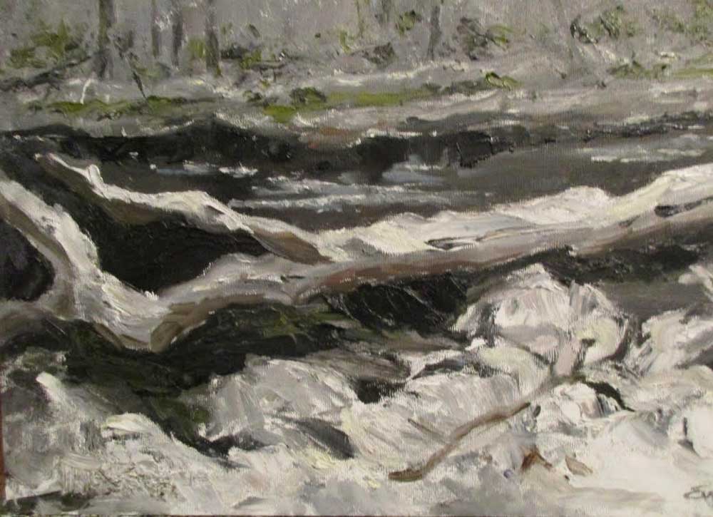 Winter Creek, oil, 16" x 12", $775 by Gwendolyn Evans