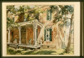 Civil War Home, Fisherville, Tennessee, watercolor, approx.36" x 28", sold, by Gwendolyn Evans