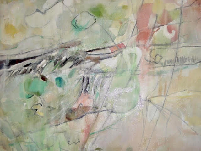 Meditation Beside a Waterfall, oil, 24" x 24" SOLD. By Gwendolyn Evans