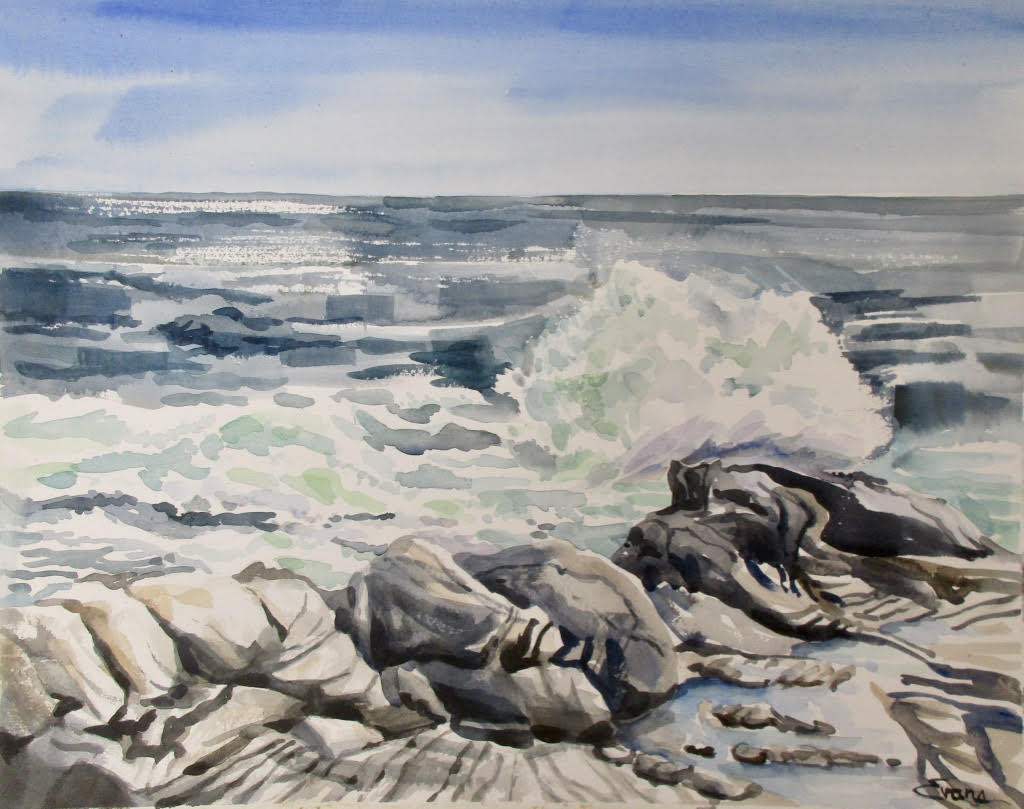 Rugged Waves at the Ridges, watercolor, framed, approx. 30" x 24", $975 by Gwendolyn Evans