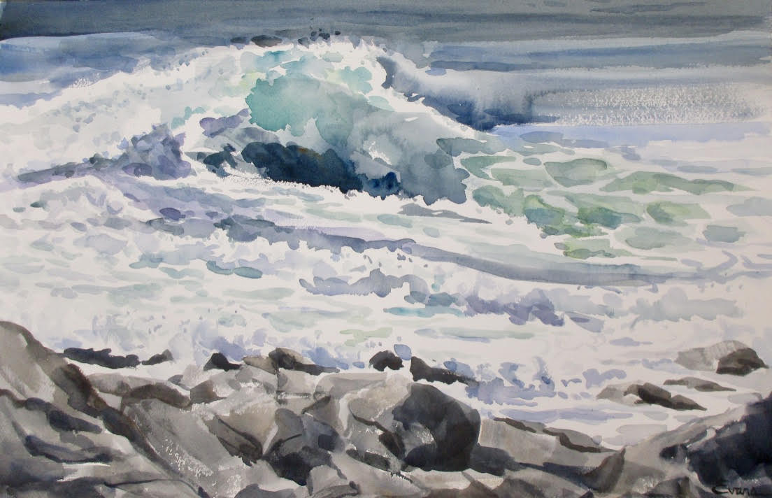 Tidal Surge, framed watercolor, 30” x 23" by Gwendolyn Evans