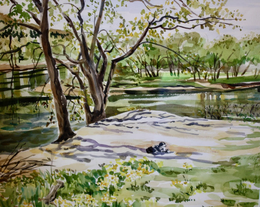 One at Peace, watercolor, approx. 30"x26" by Gwendolyn Evans