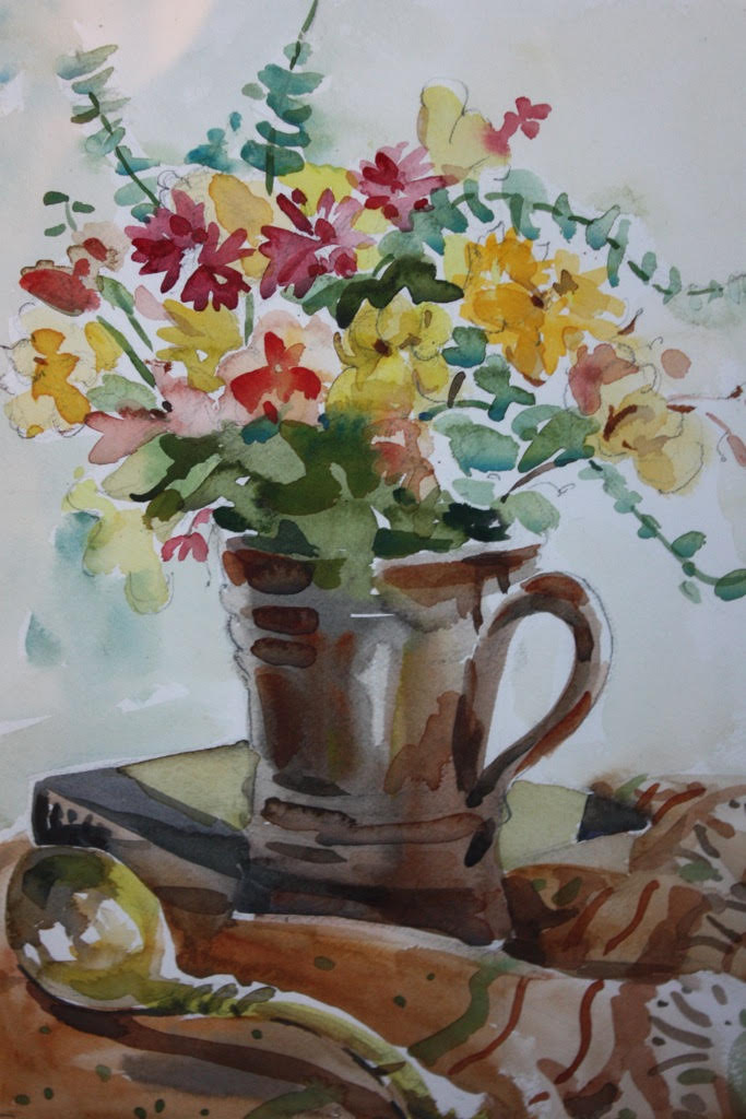 Bouquet with Ladle, framed watercolor,15 1/2" x19 3/4", $475 by Gwendolyn Evans