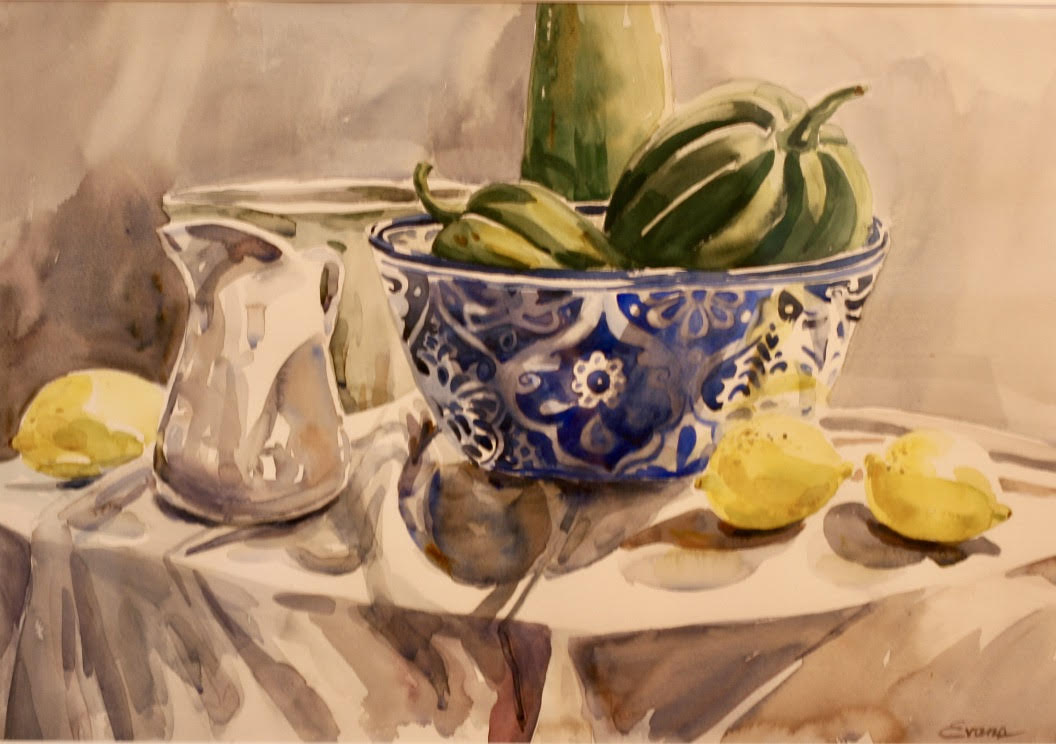 Blue and White, watercolor, 29" x 22" framed, $875 by Gwendolyn Evans