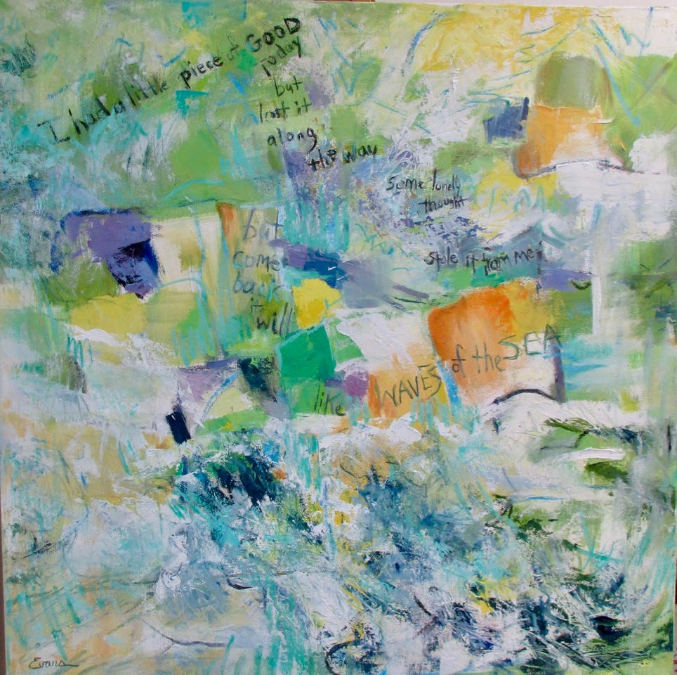 A Little Piece of Good, oil/mixed media, 30" x 30", gallery edge, $1,200 by Gwendolyn Evans