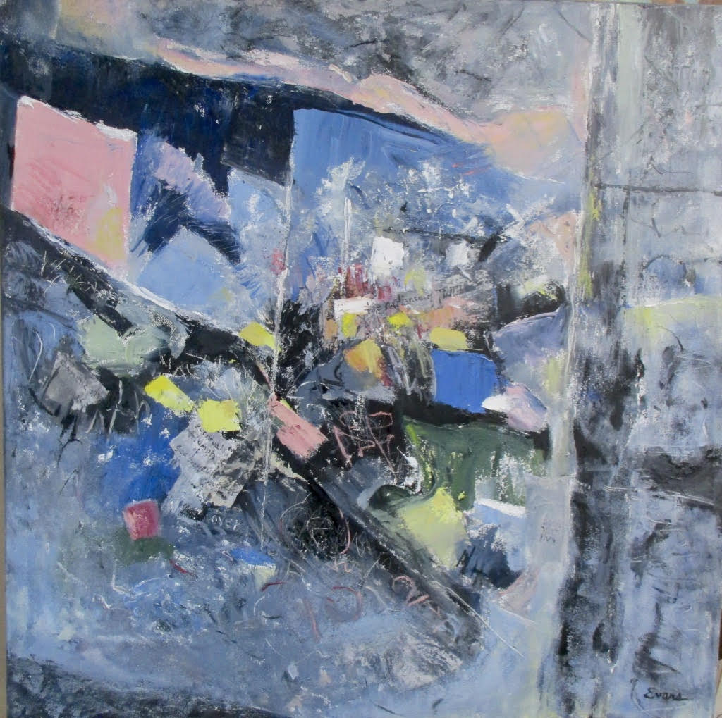 Artwork: Eventual Triumph of Inevitable Truth, oil and mixed media, 30" x 30" by Gwendolyn Evans