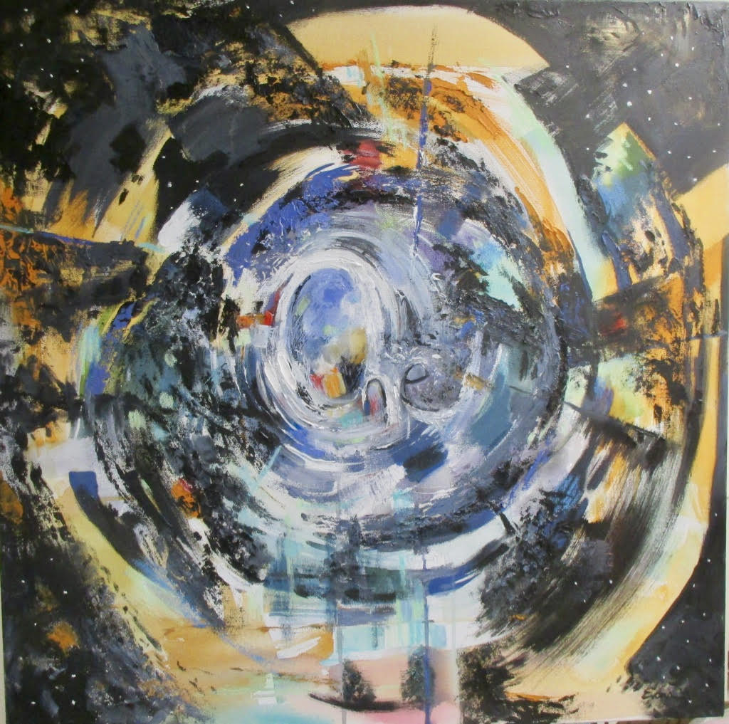 One, oil/mixed media, 30" x 30", $1,200 by Gwendolyn Evans