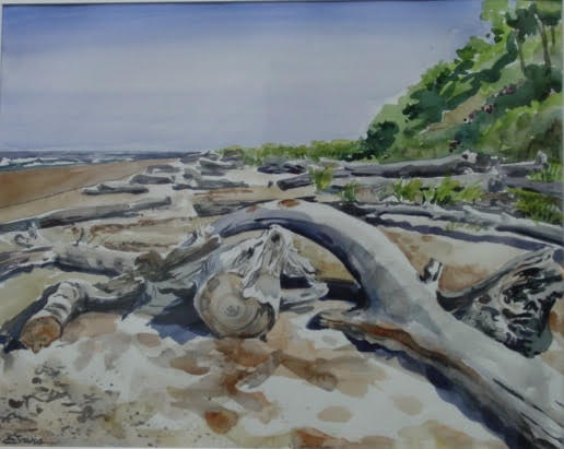 Dungeness Spit, watercolor, approx. 28" x 22" by Gwendolyn Evans, SOLD.