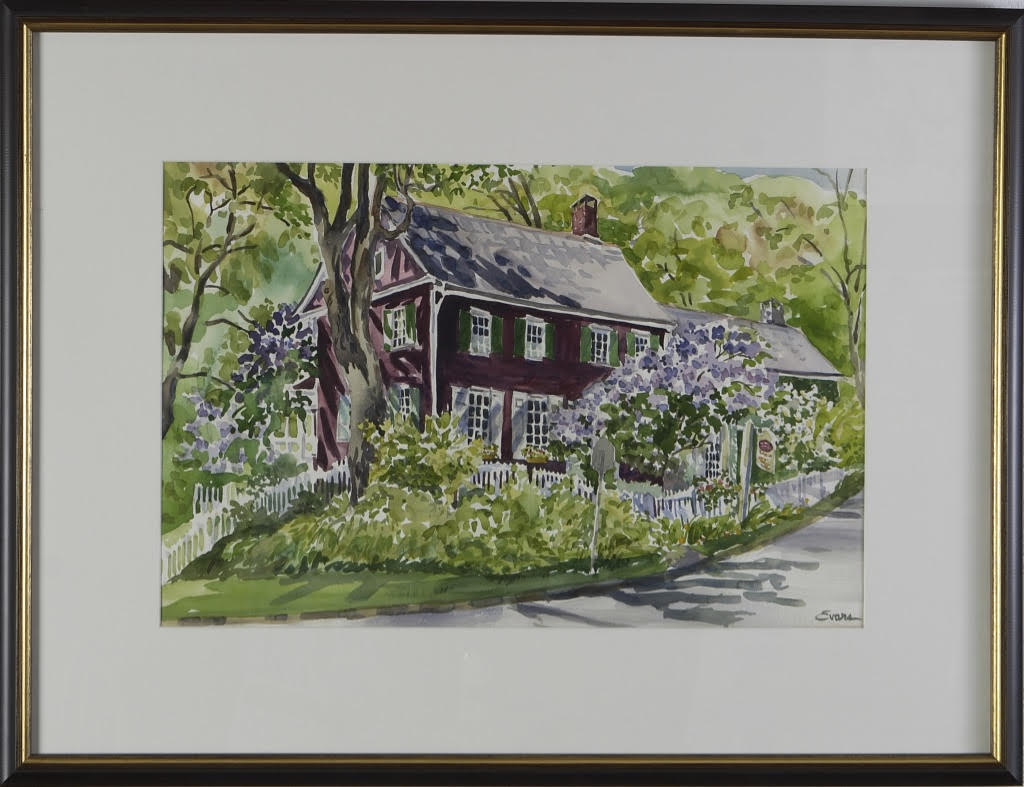 Our 1736 Historic Home framed watercolor, approx. 24" x 20", sold. By Gwendolyn Evans