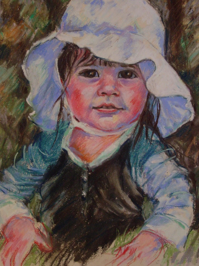 Portrait of Olivia, framed pastel, approx. 18" x 24". By Gwendolyn Evans. Gift given. 