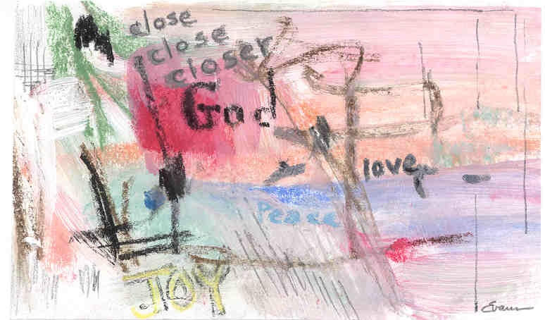 Closer, approx.15" x 10", unframed, mixed media, by Gwendolyn Evans, lost.