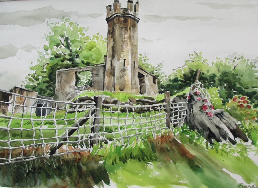 Roadside Ruins, Ireland, watercolor by Gwendolyn Evans, sold.