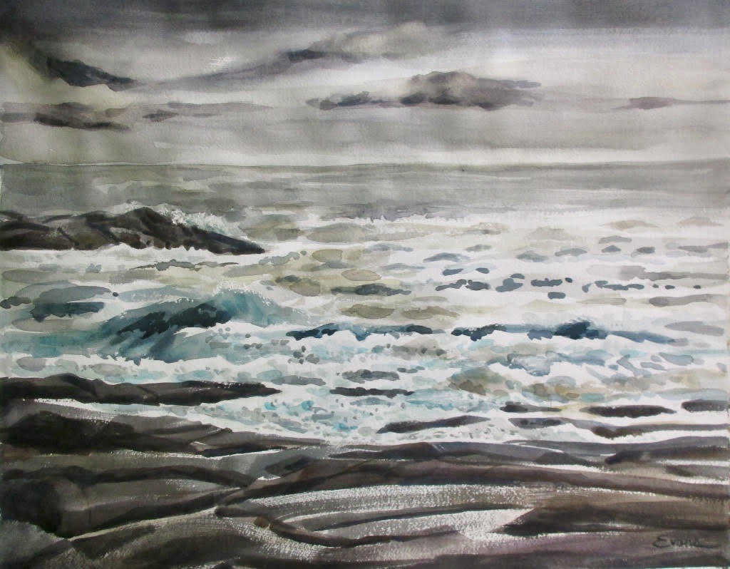 Gray Skies, watercolor, approx. 26" x 22", $875 by Gwendolyn Evans