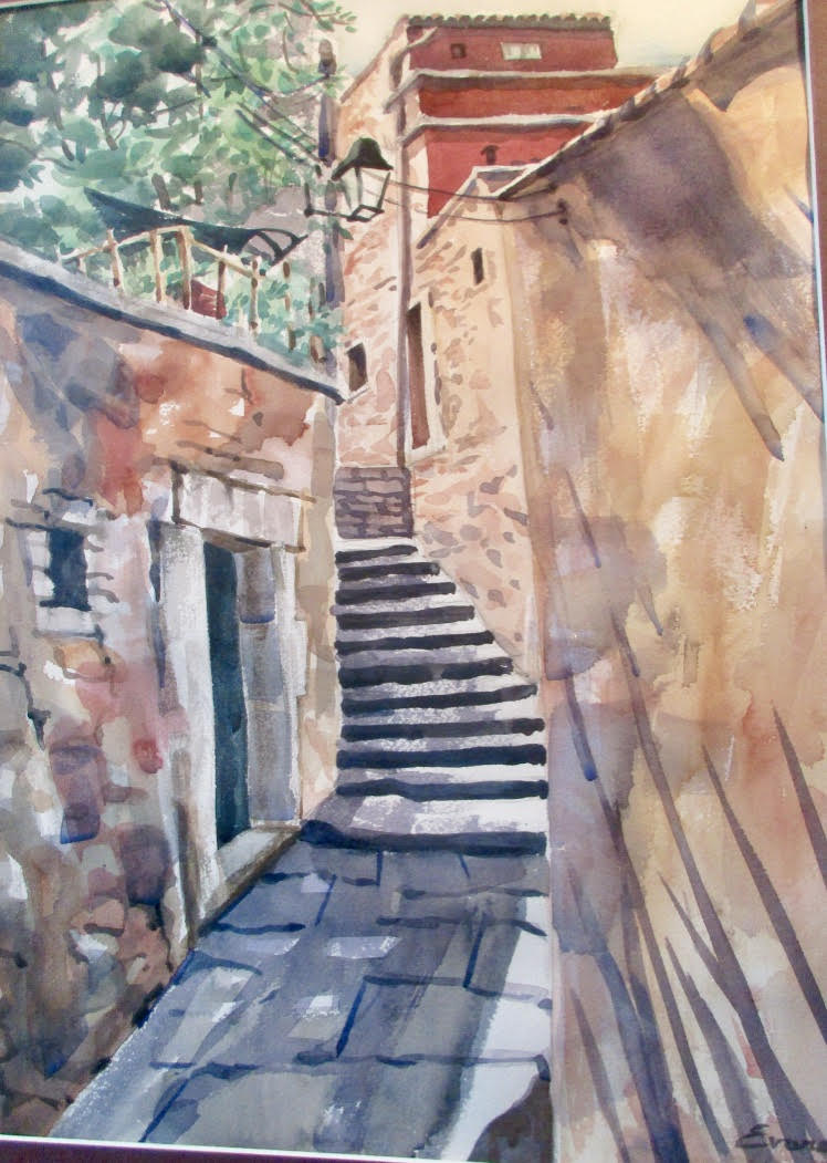 Hidden Path, Provence, matted watercolor, 20" x 26" by Gwendolyn Evans