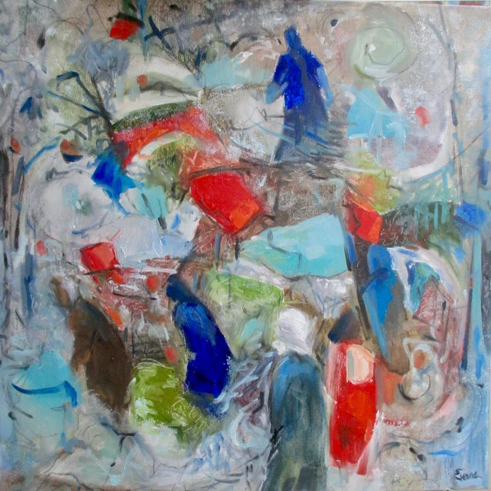 Refugees  24" x 24" oil on canvas $975 by Gwendolyn Evans